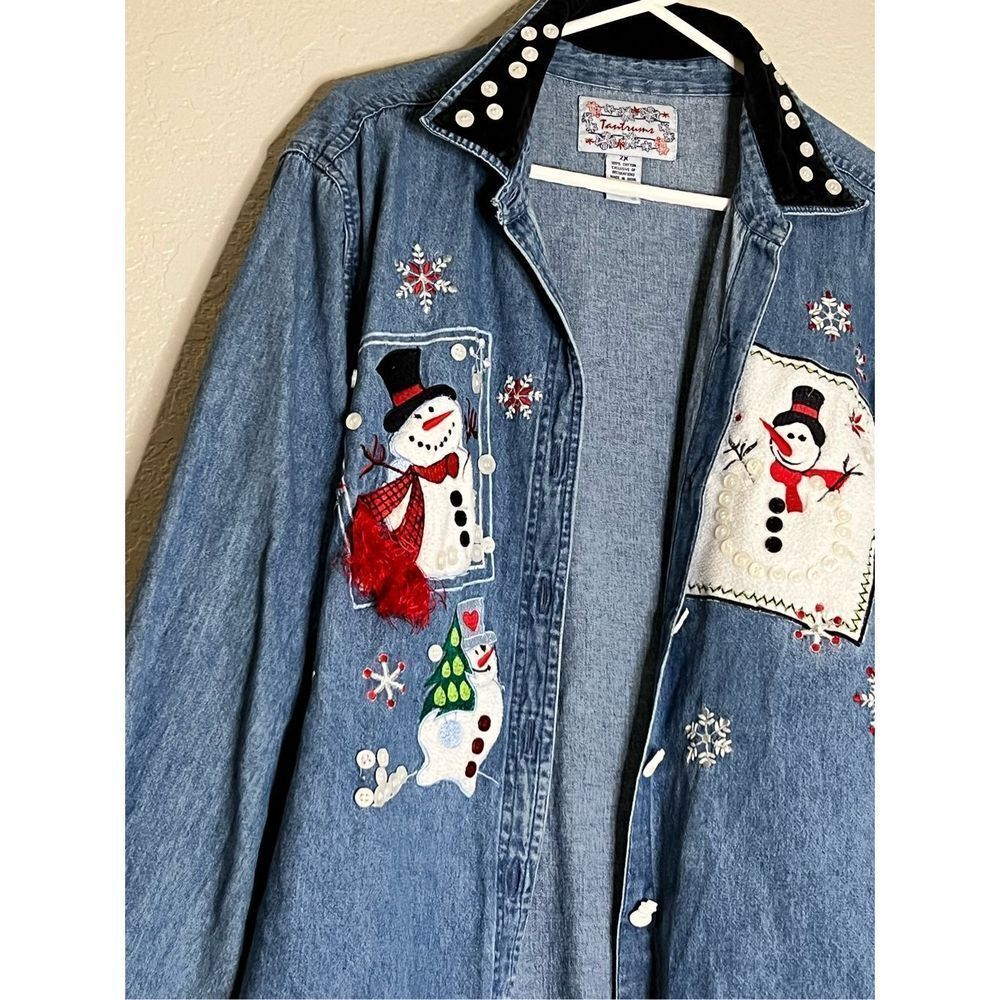 Tantrums snowman Christmas jean shirt 2x - Picture 2 of 7